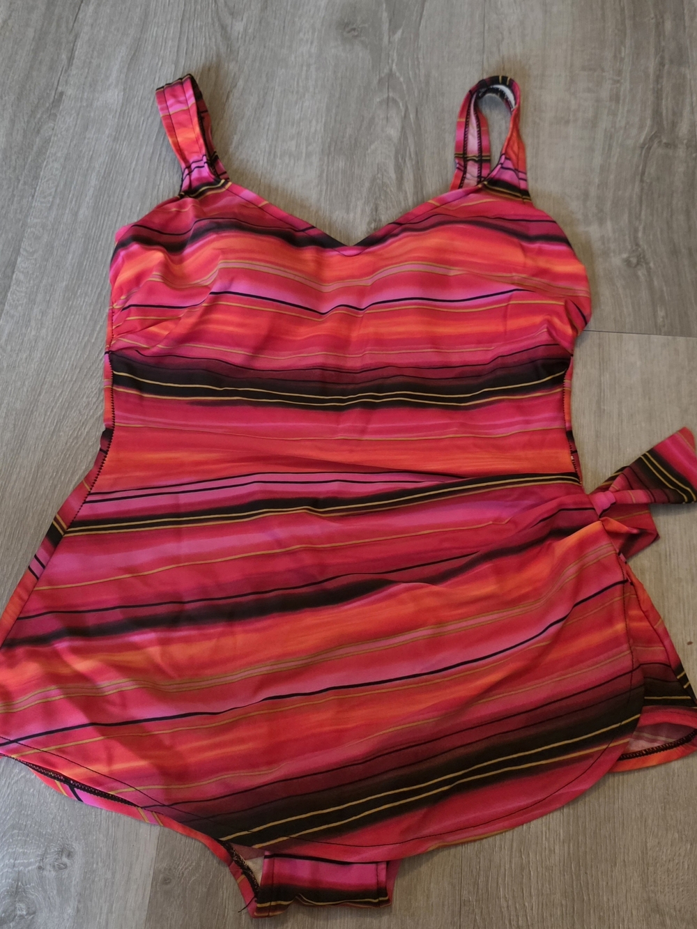 Miraclesuit Bright Pink Sunset Striped Women's Onepiece Swimdress